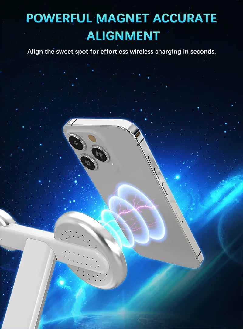 30W 3-in-1 Magnetic Wireless Charger Stand – Fast Charging Station for MagSafe iPhone 16/15/14/13 Pro Max, Apple Watch 8/7 & AirPods Pro