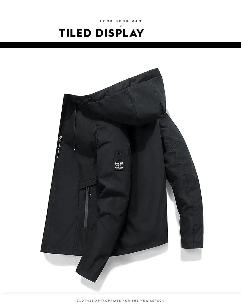 2025 Spring Autumn Men's Outdoor Sports Coat High Wind Jacket Casual Zipper Jacket Quality Baseball Jacket Hood