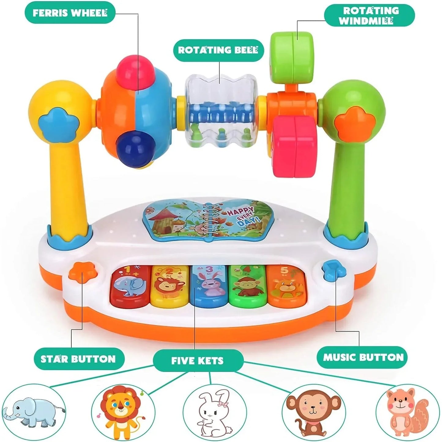Baby Piano Toys Kids Rotating Music Piano Keyboard with Light Sound, Musical Toys .