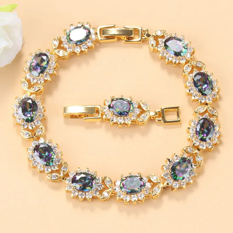 12-Colors African Women Wedding 18K Gold Plated Jewelry With Blue Stone Female Bracelet Bangle Adjustable Length 18+3 CM