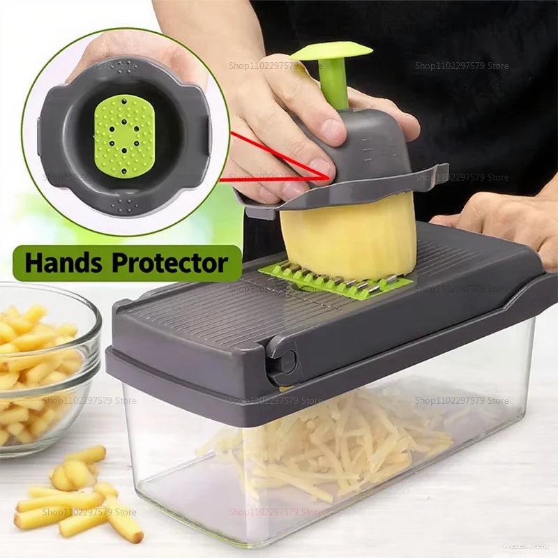 14/16 Pieces Set Vegetable Chopper Multifunctional Fruit Slicer Manual Food Grater Cutter With Container Chopper Kitchen Stuff
