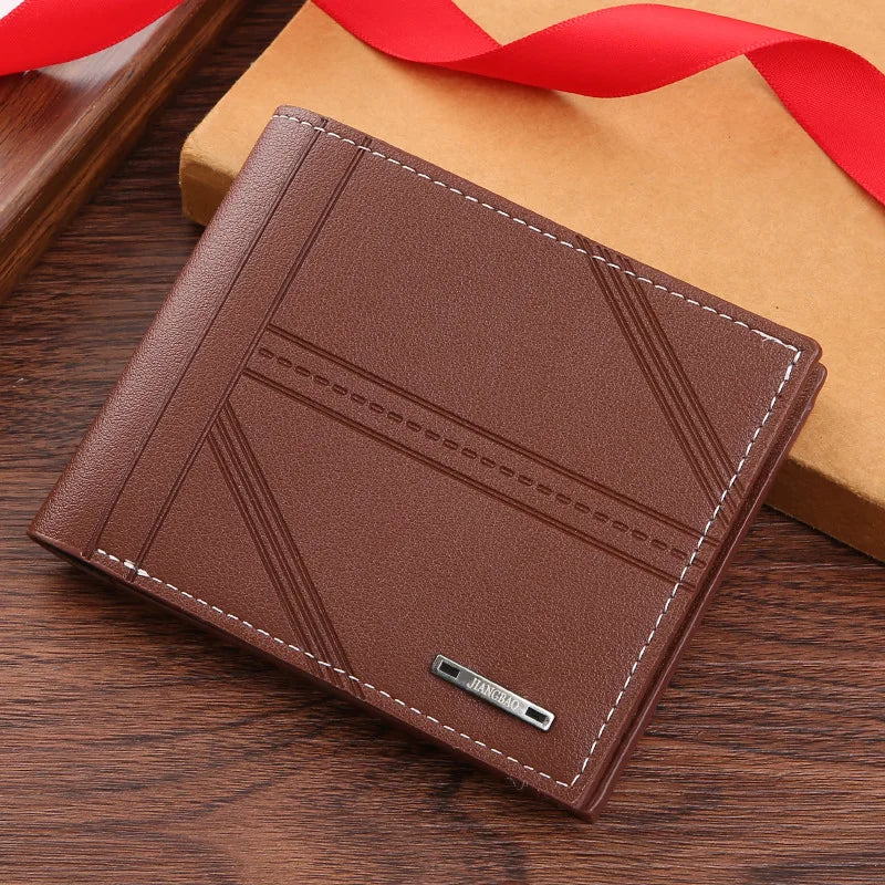 Men’s Short Wallet Youth Fashion Horizontal Soft Leather Business Wallet Credit ID Card Holder