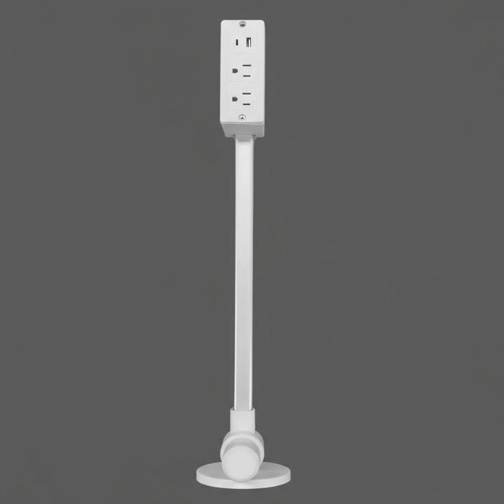 Rotating 180° Outlet Extender | Adjustable Length White Power Socket Expander with USB Ports for Nightstand