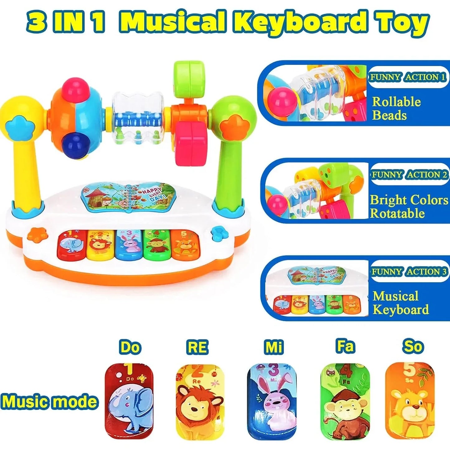 Baby Piano Toys Kids Rotating Music Piano Keyboard with Light Sound, Musical Toys .