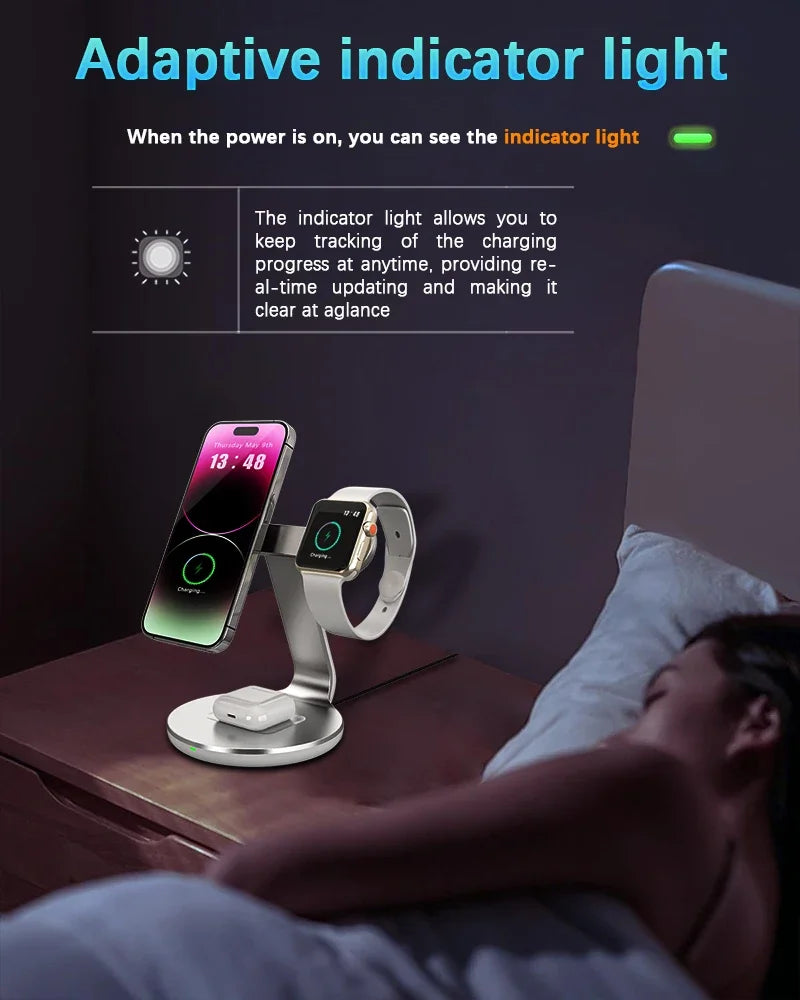 30W 3-in-1 Magnetic Wireless Charger Stand – Fast Charging Station for MagSafe iPhone 16/15/14/13 Pro Max, Apple Watch 8/7 & AirPods Pro