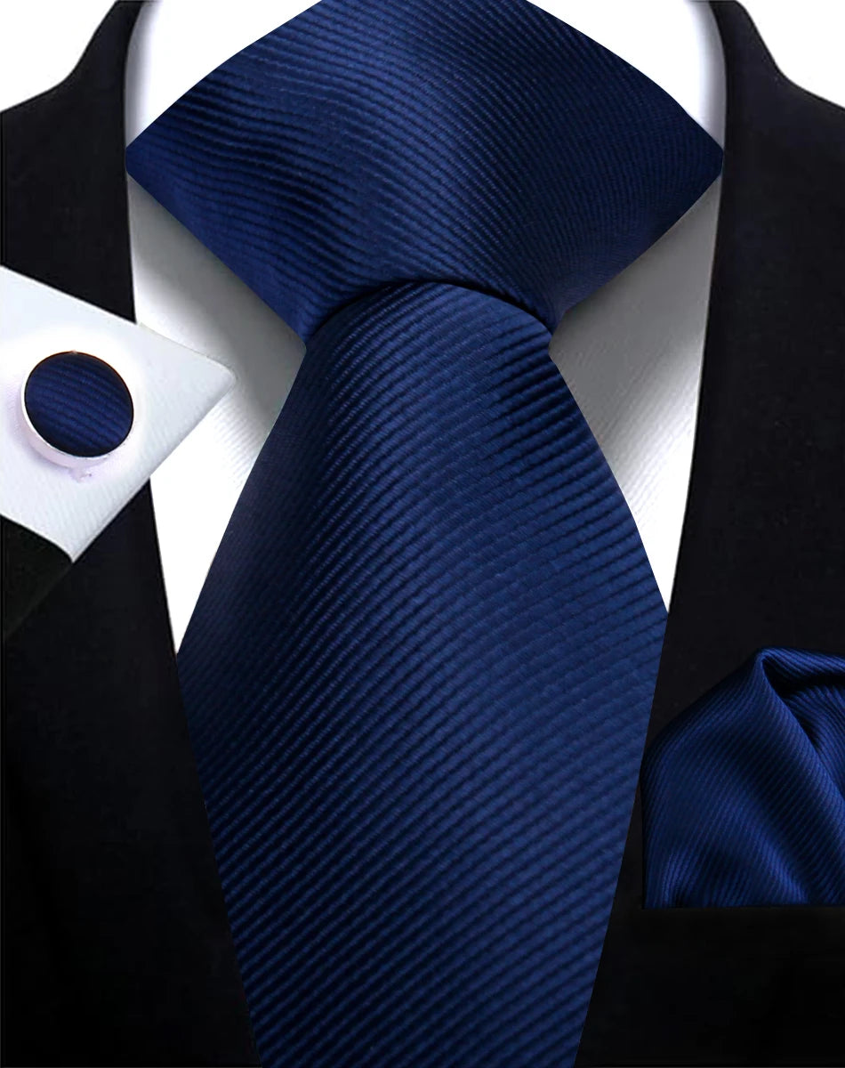 Necktie Fashion Brand Handmade Solid Necktie Handkerchief Cufflinks Set for Men
