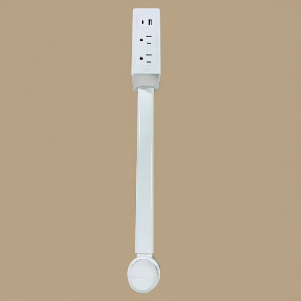 Rotating 180° Outlet Extender | Adjustable Length White Power Socket Expander with USB Ports for Nightstand