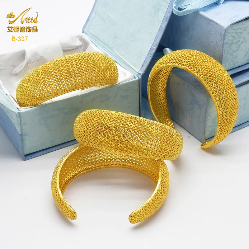 ANIID Dubai 24k Golden Cuff Bangles For Women African Luxury Charm Bracelet Bangles Nigerian Wedding Gold Color Jewelry Gifts