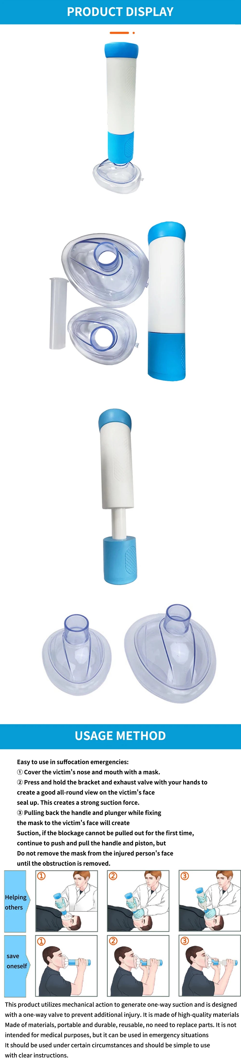 Auto First Aid Choking Rescue Device Travel Home CPR Choking Emergency Device Adult Children Portable Asphyxia Rescue Machine