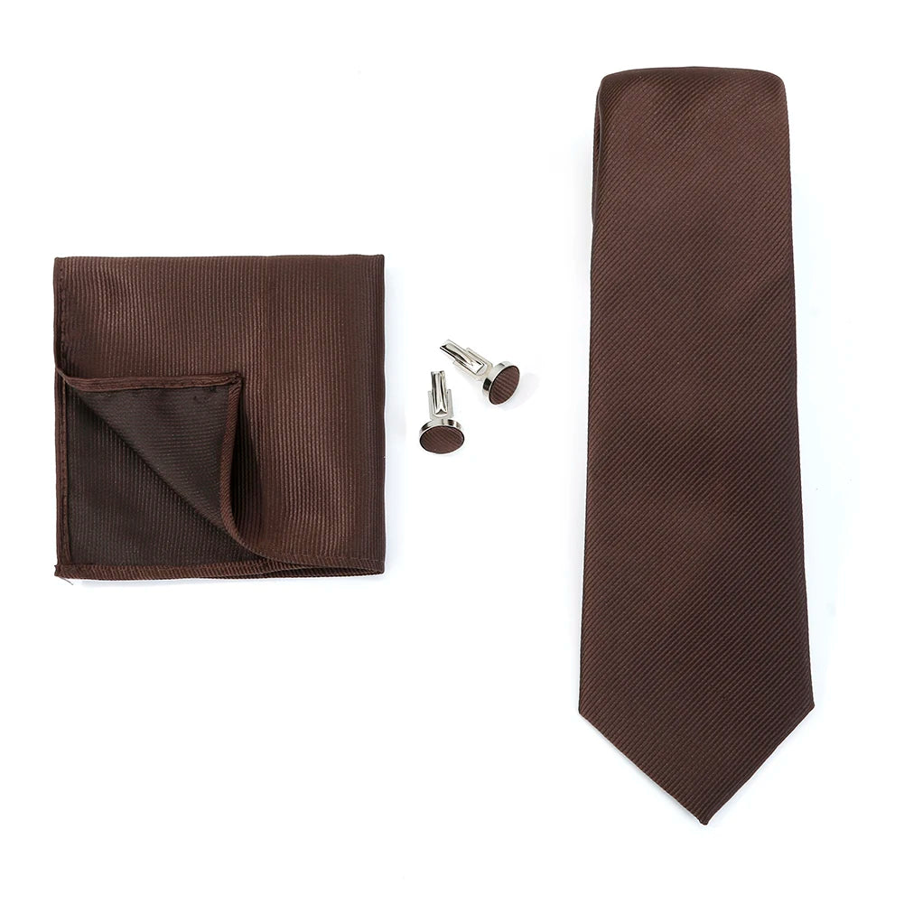 Necktie Fashion Brand Handmade Solid Necktie Handkerchief Cufflinks Set for Men