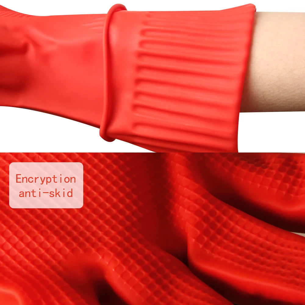 1Pair Lengthen Dishwashing Cleaning Silicone Gloves Rubber Dish Washing Glove Scrubber  for Household Kitchen Clean Tool