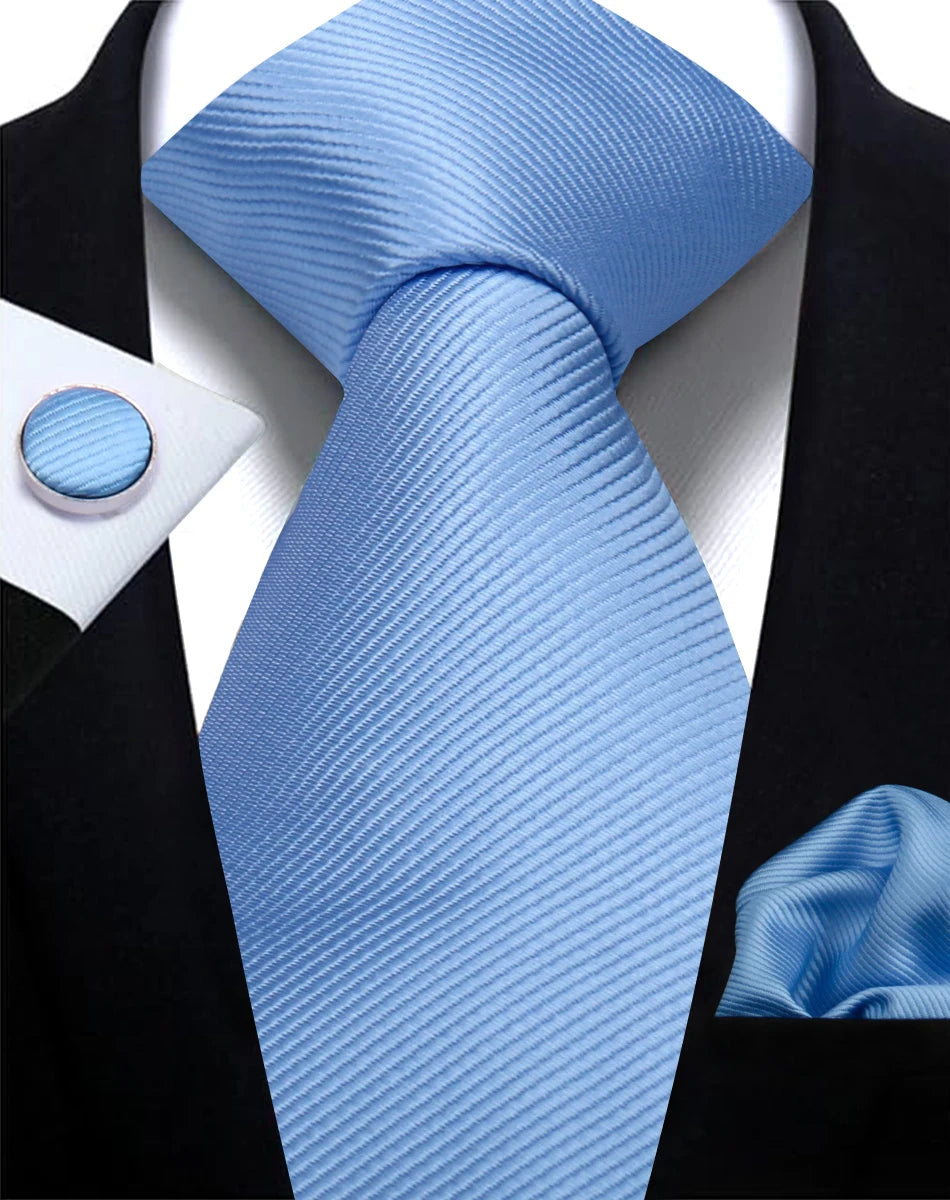 Necktie Fashion Brand Handmade Solid Necktie Handkerchief Cufflinks Set for Men