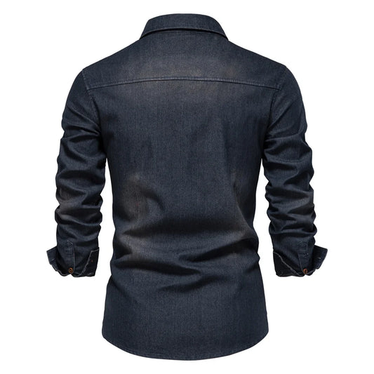 AIOPESON Brand Elastic Cotton Denim Shirt Men Long Sleeve Quality Cowboy Shirts for Men