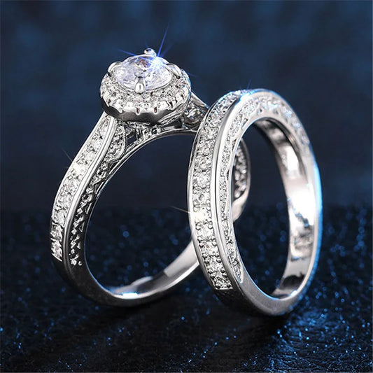 925 Sterling Silver Rings for Women Crystal Cubic Zirconia Romantic Wedding Band Accessories Luxury Jewelry