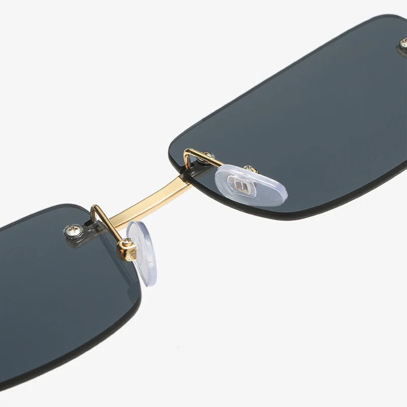 Gold Black Rectangular Sunglasses With Metal Hinge Rimless Metal sunglasses Summer fashion