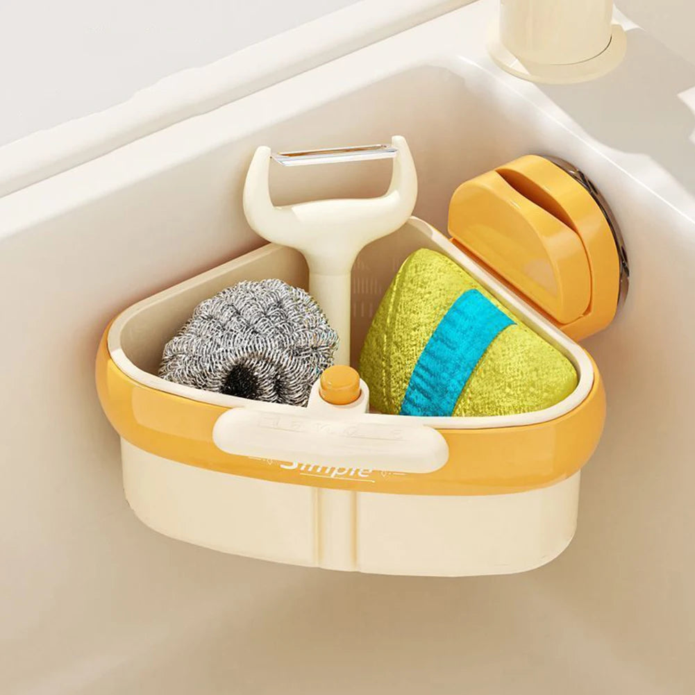 Corner Sink Strainer | Suction Cup Sink Corner Rack | Sinks Trash Waste Catcher | Press Automatic Dumping Sinks Drainer Basket