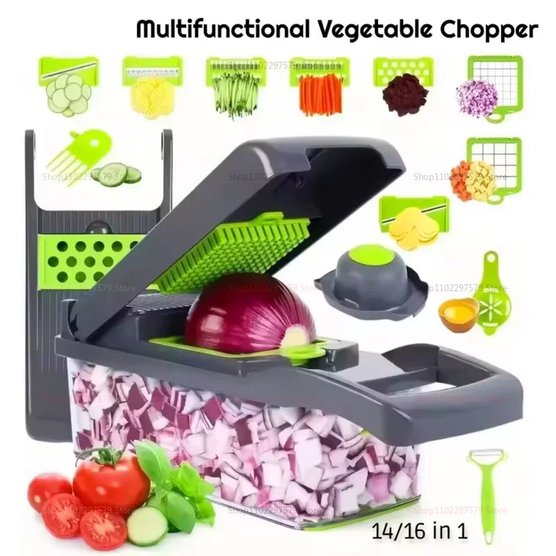 14/16 Pieces Set Vegetable Chopper Multifunctional Fruit Slicer Manual Food Grater Cutter With Container Chopper Kitchen Stuff