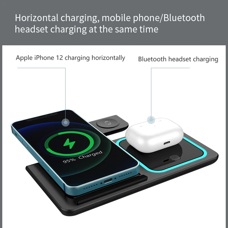 3-in-1 Wireless Charging Station – 15W Fast Foldable Travel Charger for iPhone 12–15, Apple Watch & AirPods | Portable Magnetic Charging Pad