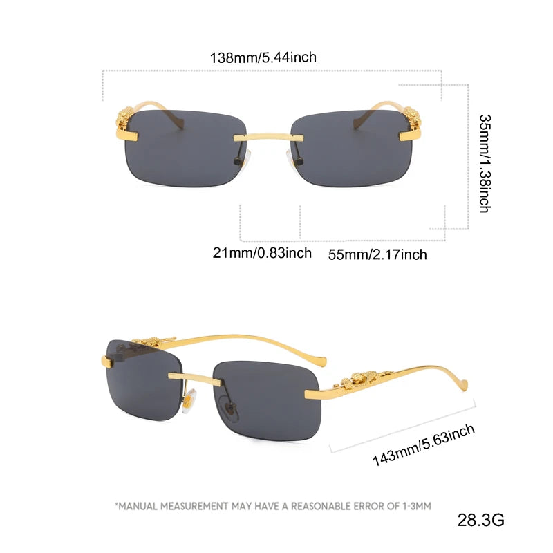 Gold Black Rectangular Sunglasses With Metal Hinge Rimless Metal sunglasses Summer fashion