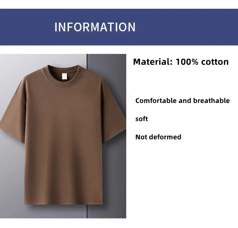 100% Pure Cotton Summer High-end Brand Men's Short Sleeve Round Neck Fashionable Style Half Sleeved Top Breathable T-shirt