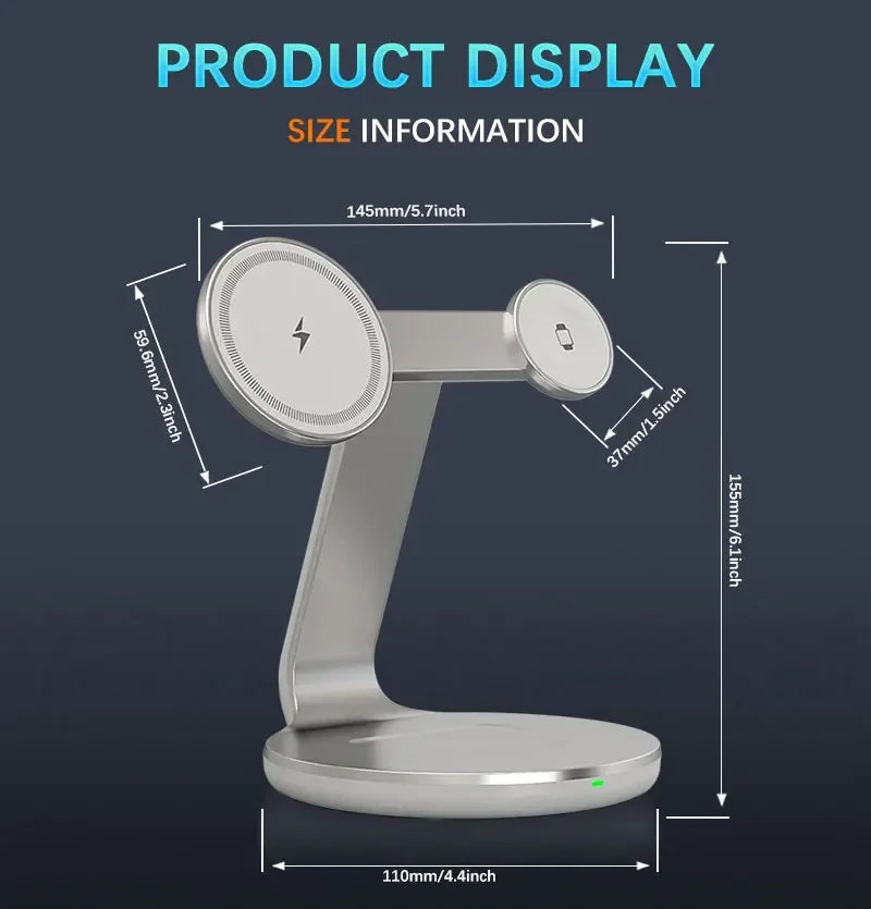 30W 3-in-1 Magnetic Wireless Charger Stand – Fast Charging Station for MagSafe iPhone 16/15/14/13 Pro Max, Apple Watch 8/7 & AirPods Pro