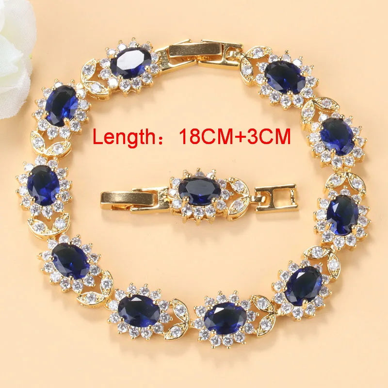 12-Colors African Women Wedding 18K Gold Plated Jewelry With Blue Stone Female Bracelet Bangle Adjustable Length 18+3 CM