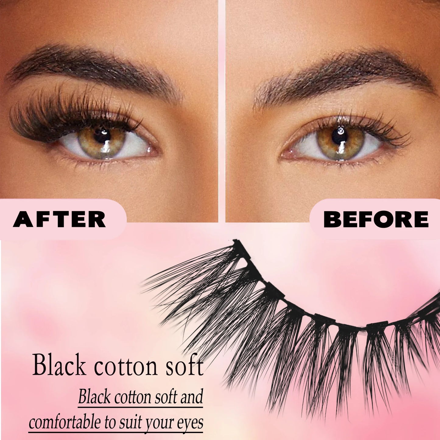 5 rows of 10 pairs of magnetic false eyelashes, 10-15mm, naturally thick and curled black eyelashes, with magnetic eyeliner