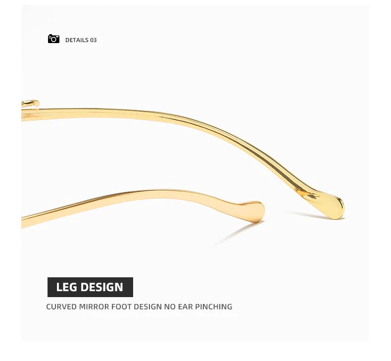 Gold Black Rectangular Sunglasses With Metal Hinge Rimless Metal sunglasses Summer fashion
