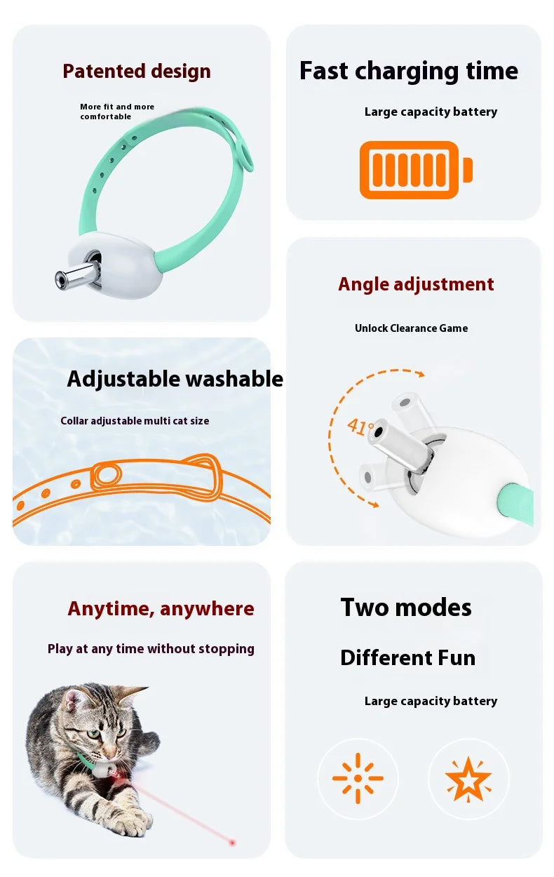 Cat Collar Laser Toy with Red Light, Interactive Cat Laser Toy for Bored Indoor Cats, Rechargeable Electric Laser Collar Toy