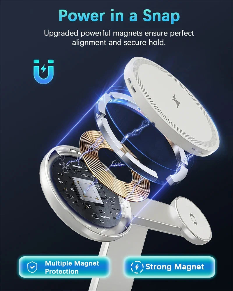 30W 3-in-1 Magnetic Wireless Charger Stand – Fast Charging Station for MagSafe iPhone 16/15/14/13 Pro Max, Apple Watch 8/7 & AirPods Pro