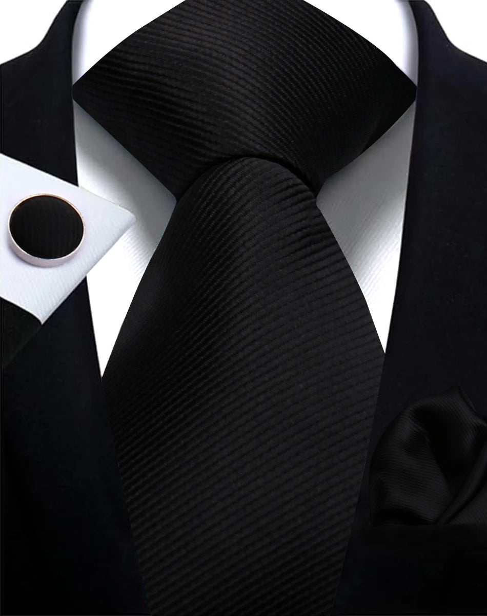 Necktie Fashion Brand Handmade Solid Necktie Handkerchief Cufflinks Set for Men