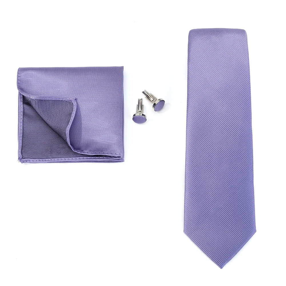 Necktie Fashion Brand Handmade Solid Necktie Handkerchief Cufflinks Set for Men