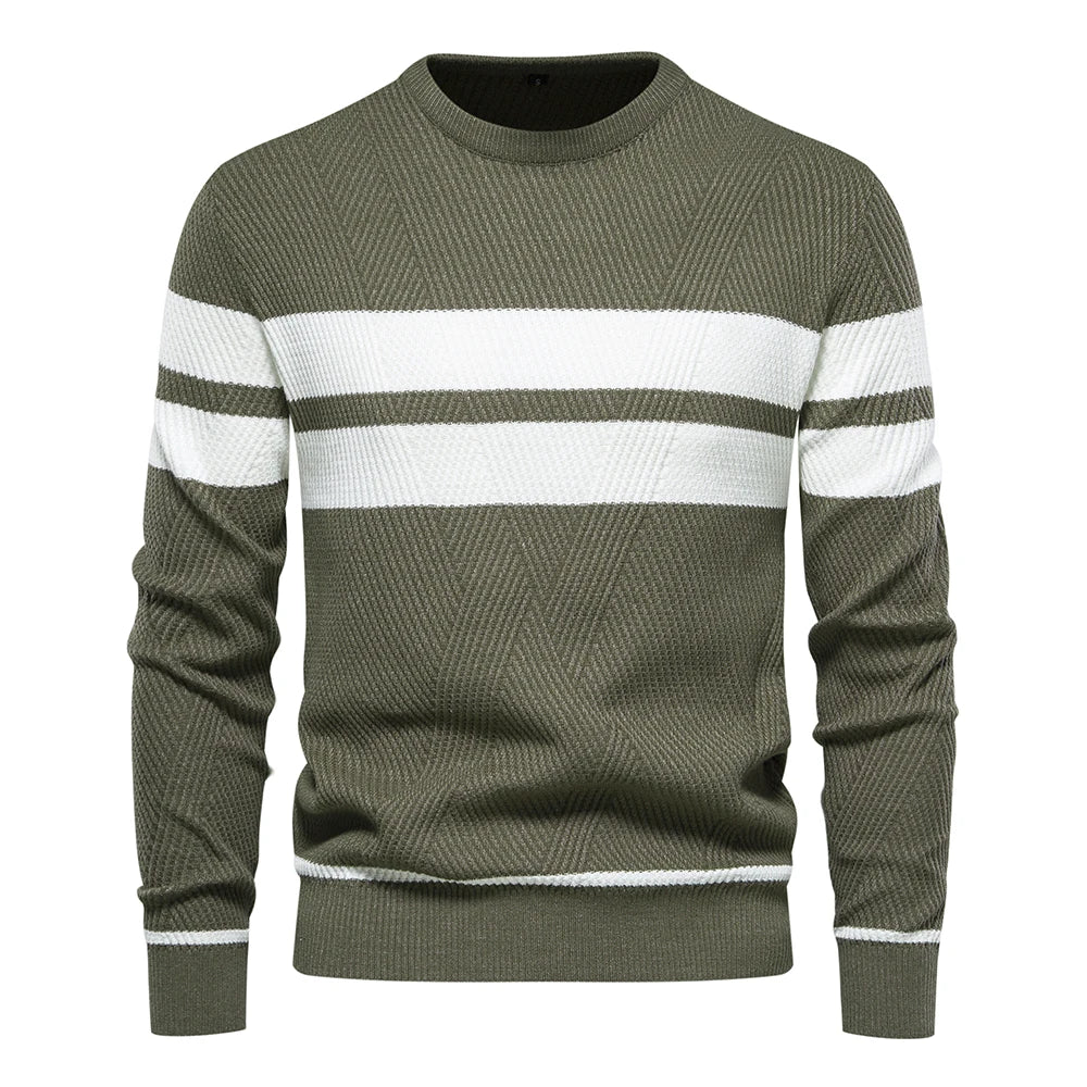 Pullover Men's Sweater O-neck Patchwork Long Sleeve Warm Slim Sweaters for Men