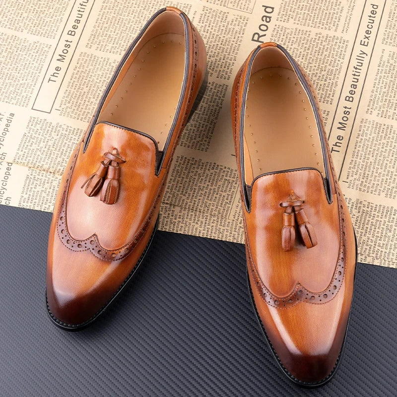 Men’s Genuine Cowhide Loafers | Handmade Leather Slip-On Dress Shoes
