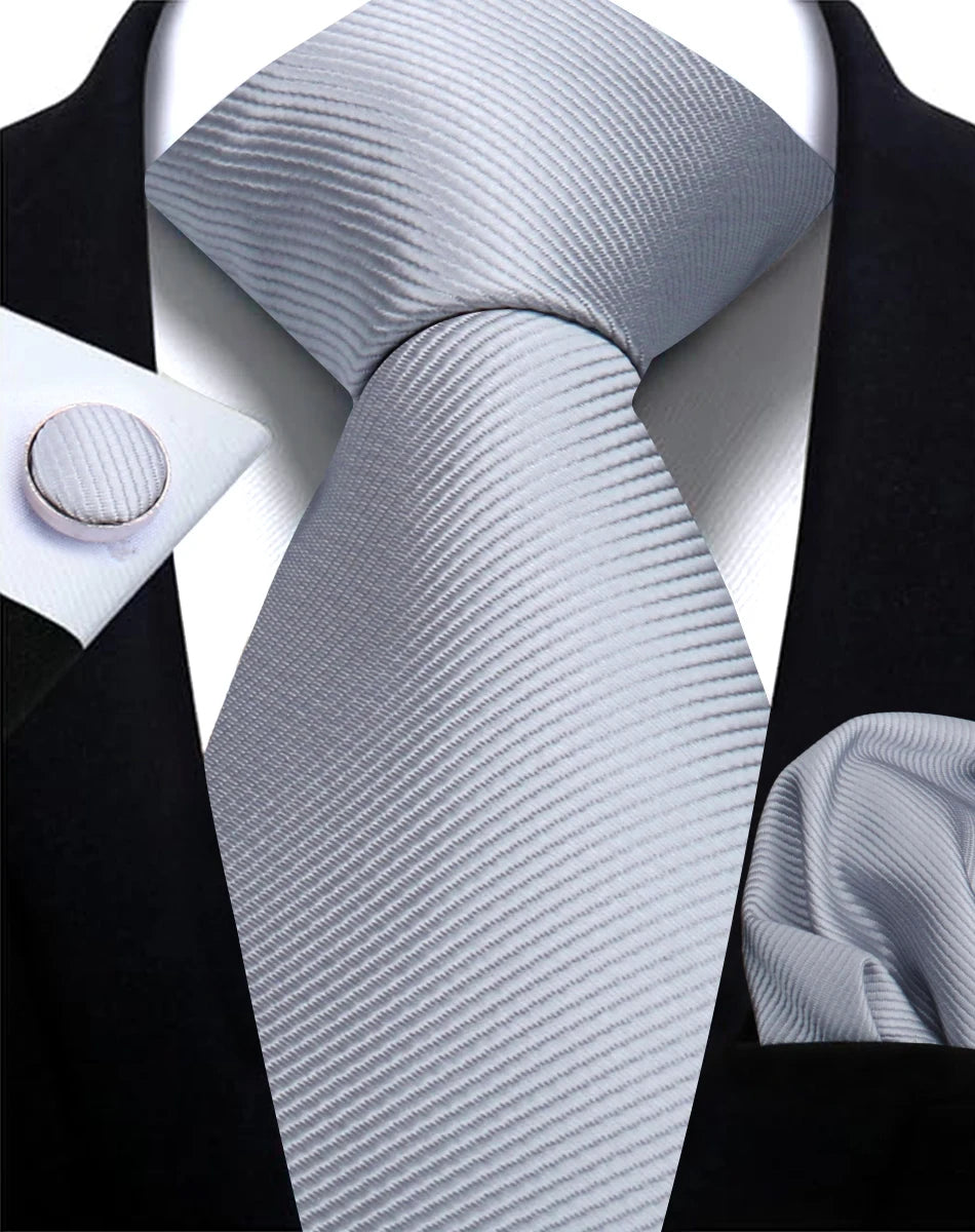 Necktie Fashion Brand Handmade Solid Necktie Handkerchief Cufflinks Set for Men