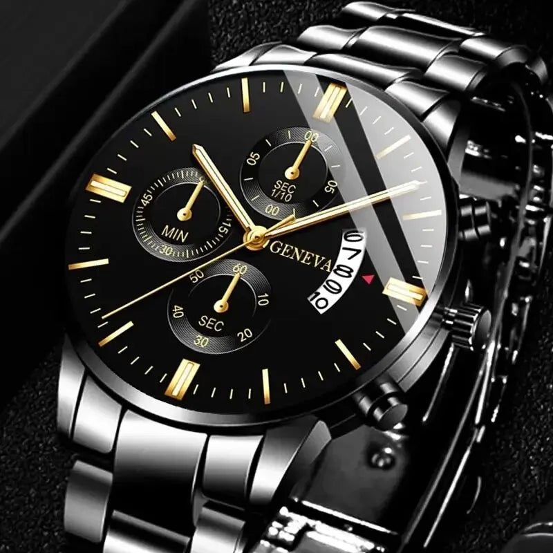 GENEVA Stainless Steel Luxury business-watches-for man clock montre homme.