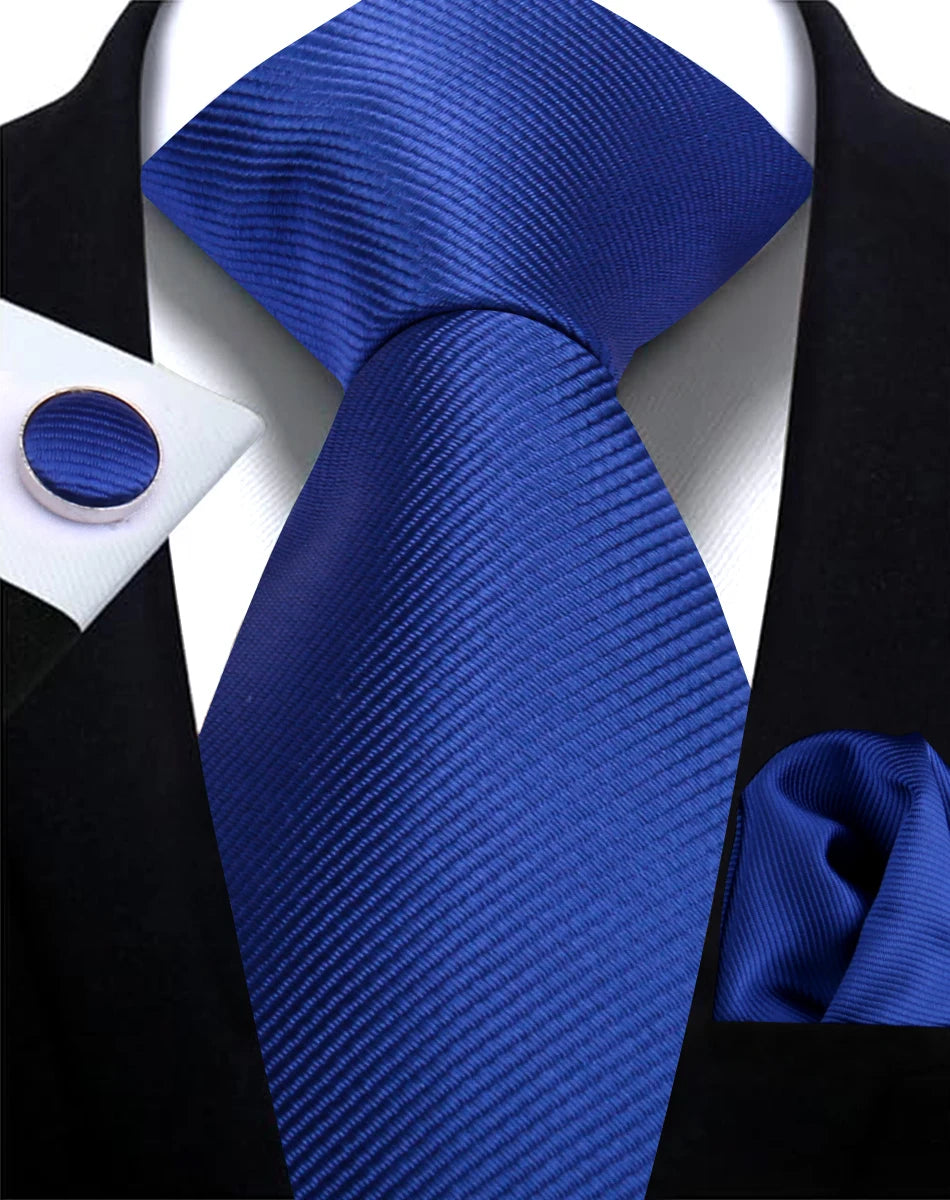 Necktie Fashion Brand Handmade Solid Necktie Handkerchief Cufflinks Set for Men