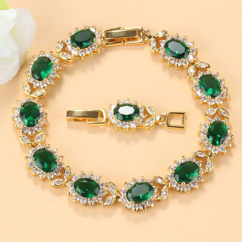 12-Colors African Women Wedding 18K Gold Plated Jewelry With Blue Stone Female Bracelet Bangle Adjustable Length 18+3 CM