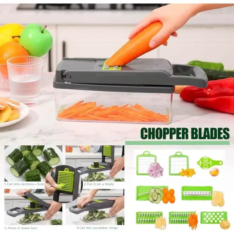 14/16 Pieces Set Vegetable Chopper Multifunctional Fruit Slicer Manual Food Grater Cutter With Container Chopper Kitchen Stuff