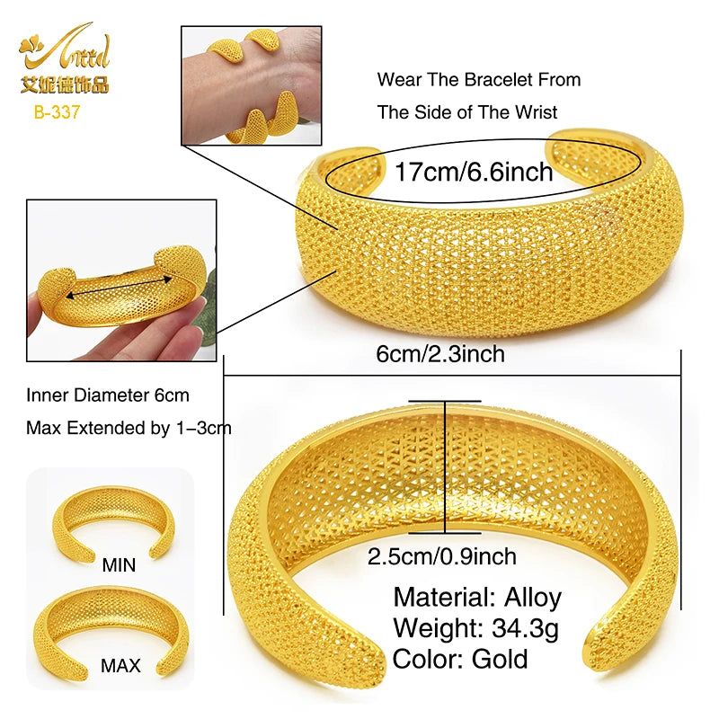 ANIID Dubai 24k Golden Cuff Bangles For Women African Luxury Charm Bracelet Bangles Nigerian Wedding Gold Color Jewelry Gifts