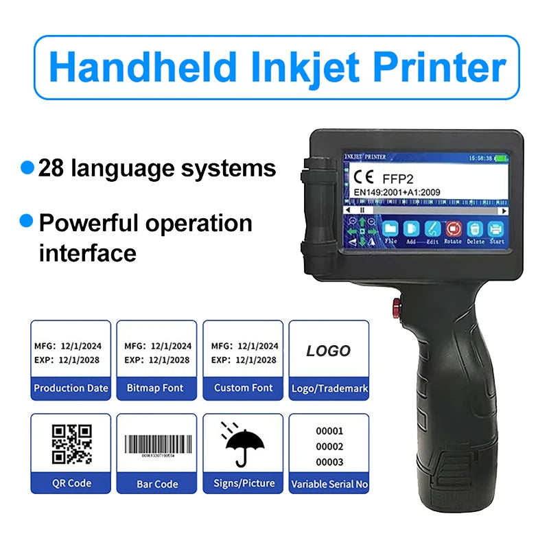 12.7mm Portable Printer Production Date Batch Number Shelf Life Inkjet Printing QR Code Pattern Mini Handheld Inkjet Printer