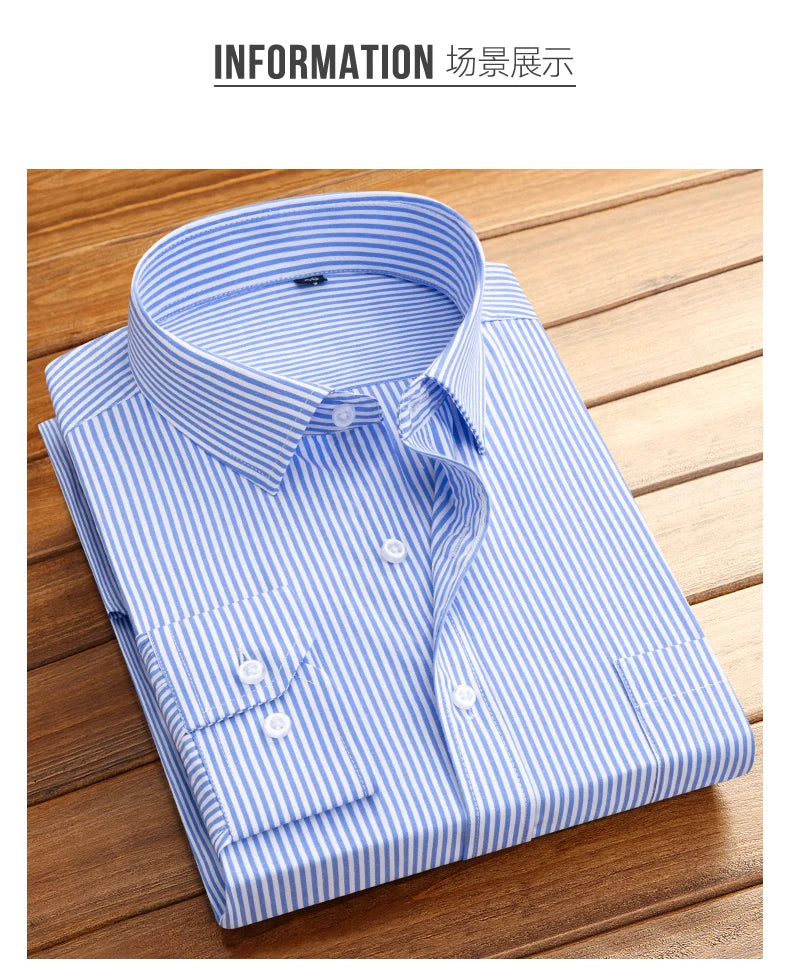 Men's formal long-sleeved office shirt. solid color striped with pockets anti-wrinkle no-iron