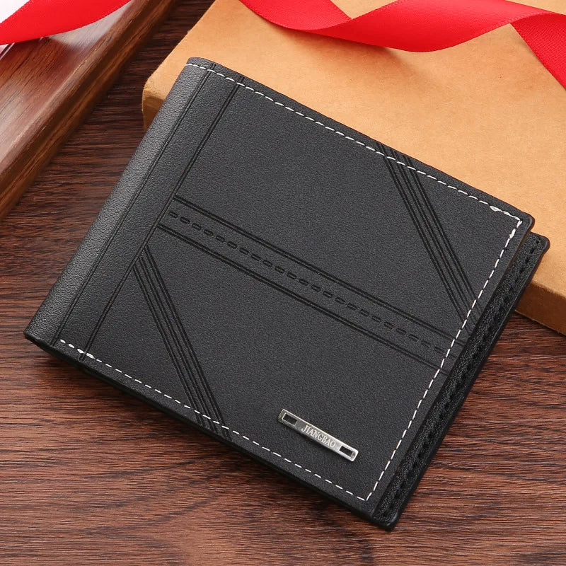 Men’s Short Wallet Youth Fashion Horizontal Soft Leather Business Wallet Credit ID Card Holder