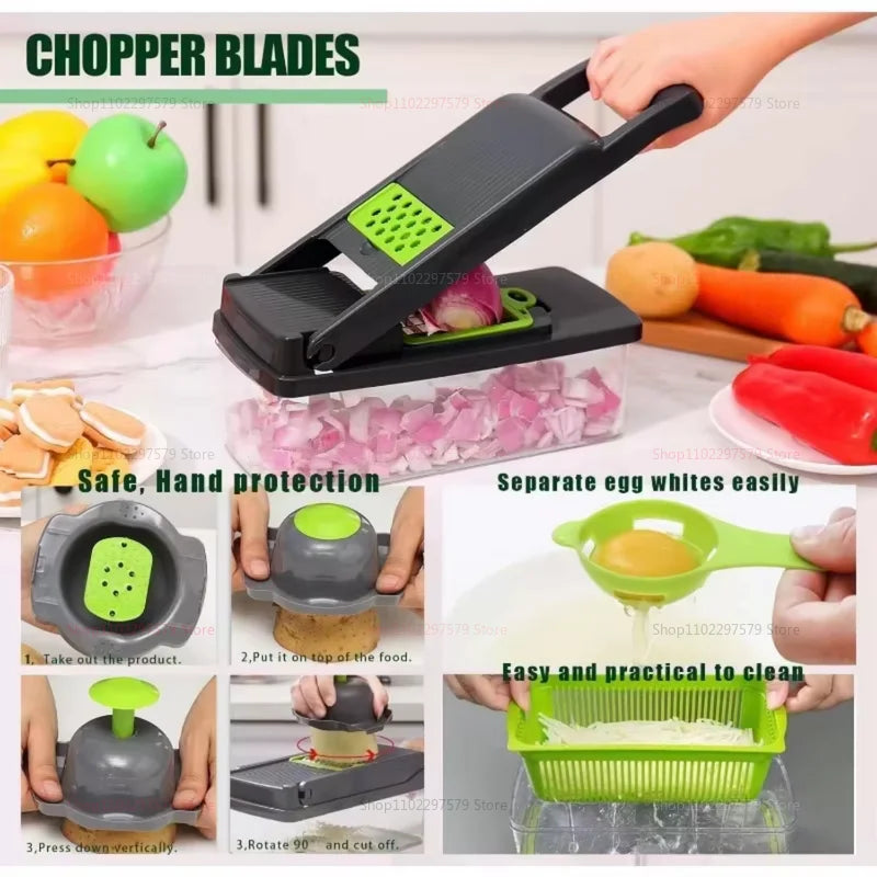 14/16 Pieces Set Vegetable Chopper Multifunctional Fruit Slicer Manual Food Grater Cutter With Container Chopper Kitchen Stuff