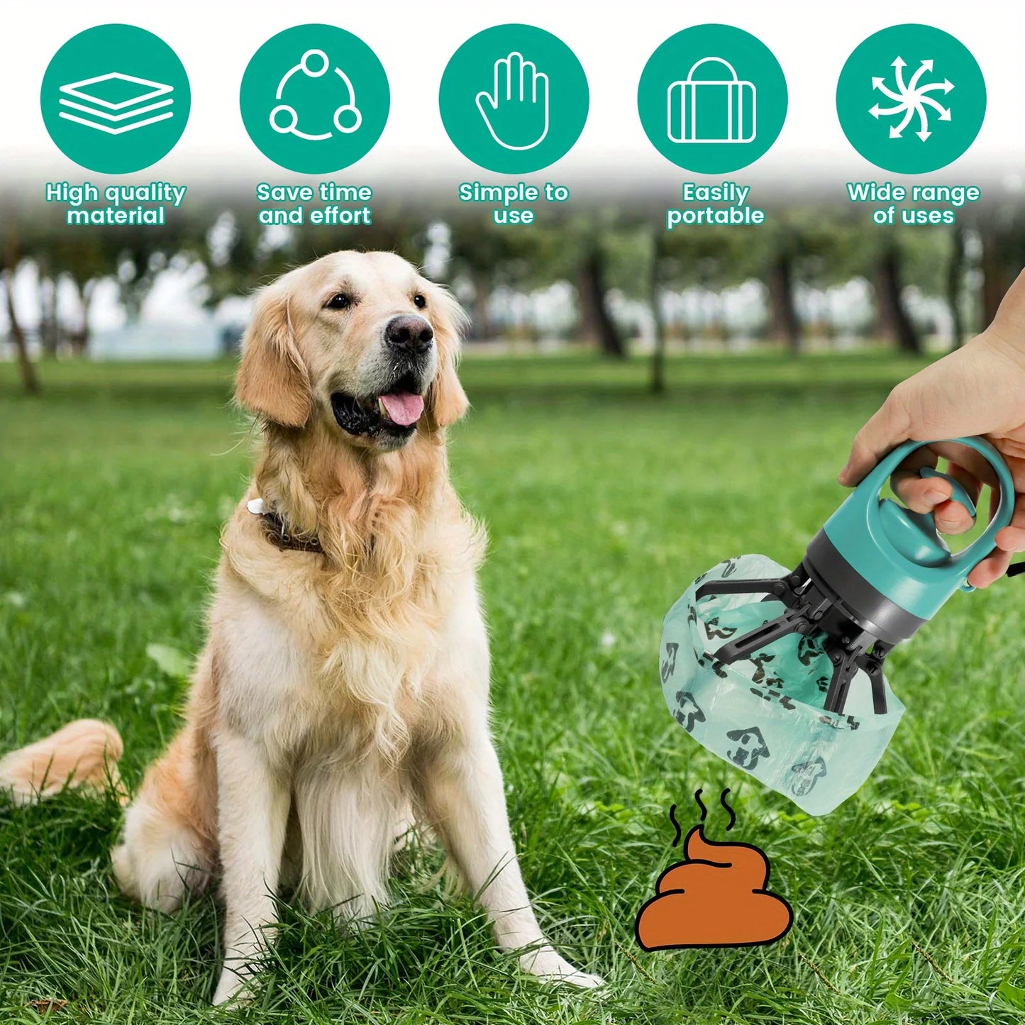 Portable Pet Waste Cleanup Kit – 6-Claw Poop Scooper & Dog Bags