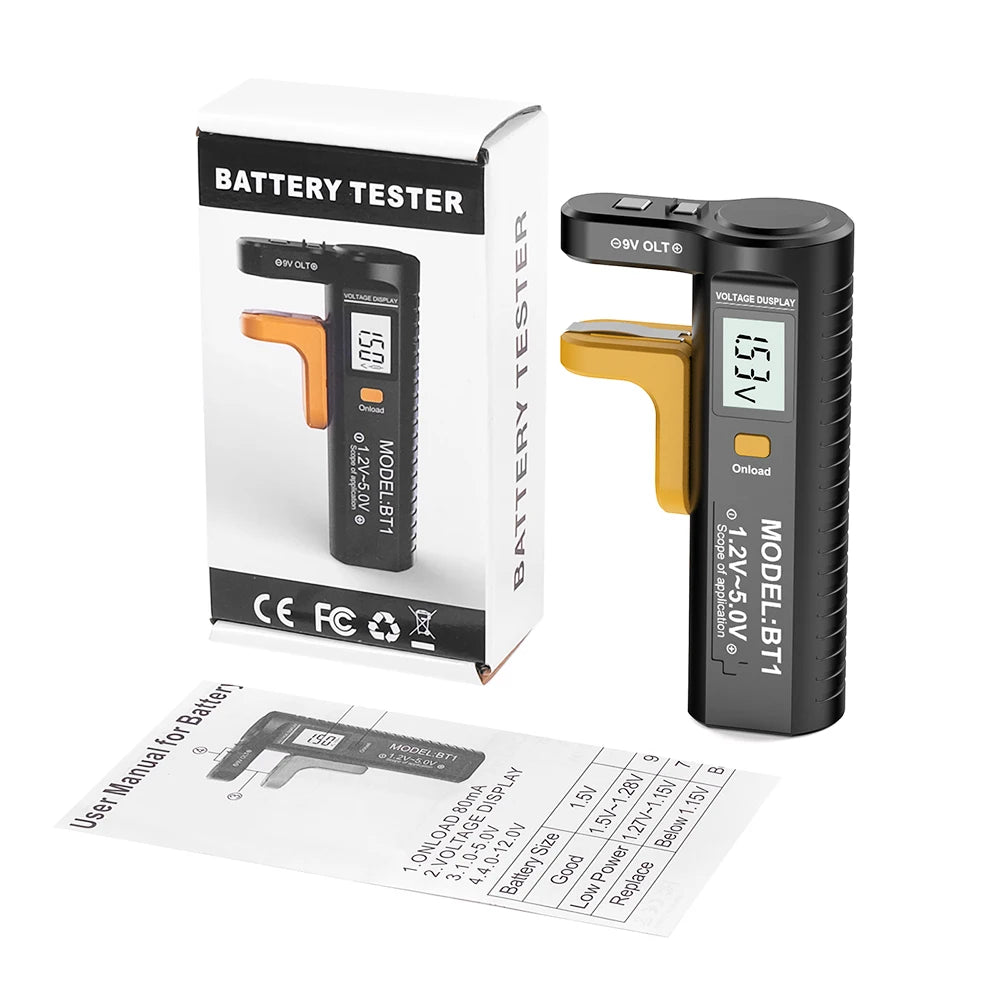 Battery Power Tester BT-1 Battery Tester Dry Battery AAA/AA/C/D/N/9V/1.5V Button Cell Battery Tester Digital Voltage Tester