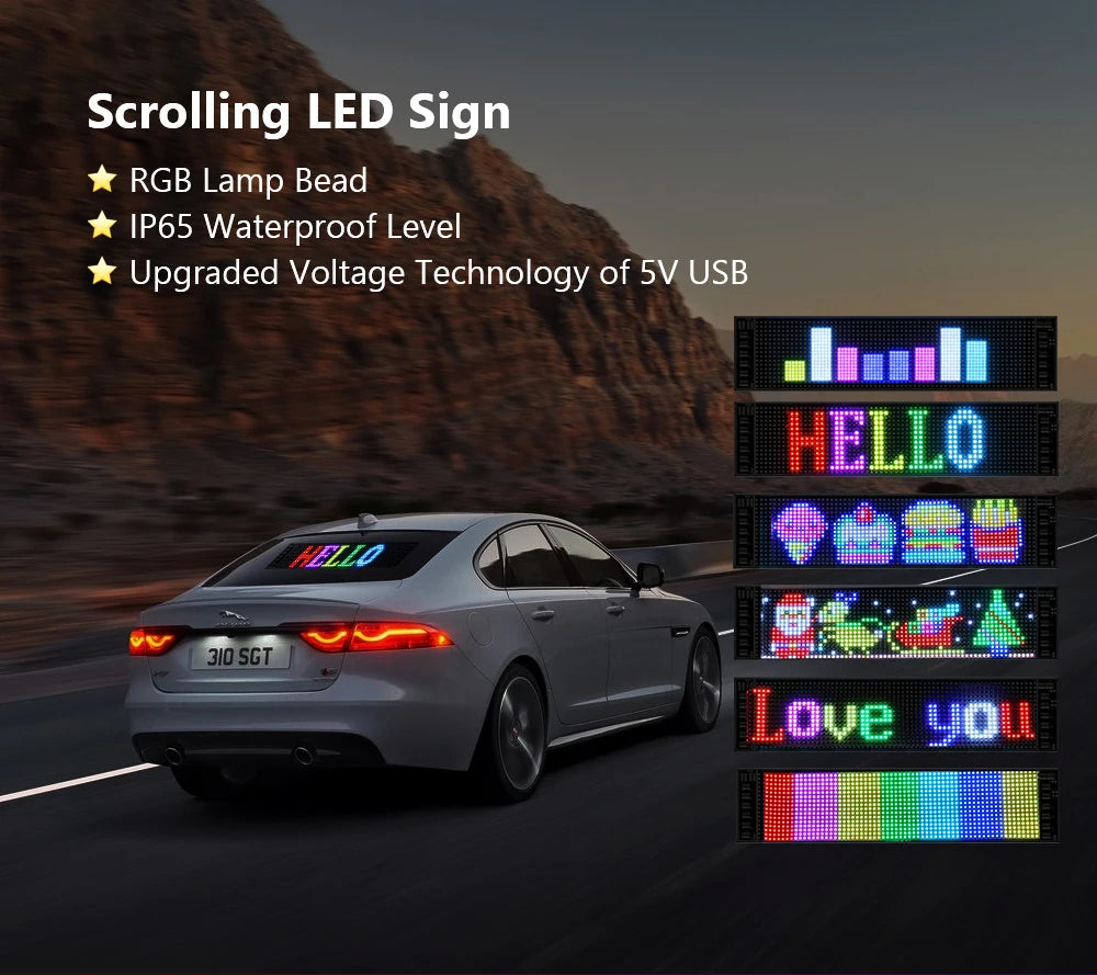 Dynamic Devil's Eye Truck Windshield Scrolling Advertising LED Car Sign RGB DIY App Control LED Panel Flexible Display Light