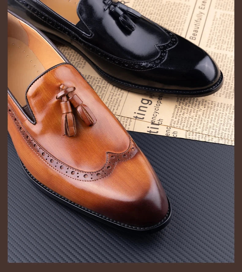 Men’s Genuine Cowhide Loafers | Handmade Leather Slip-On Dress Shoes