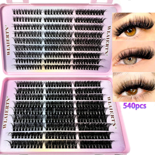 Faux Mink Eyelashes 540Cluster Personal Eyelash Makeup Tool. C Curled 9-16mm Mixed Natural Eyelash Extension.