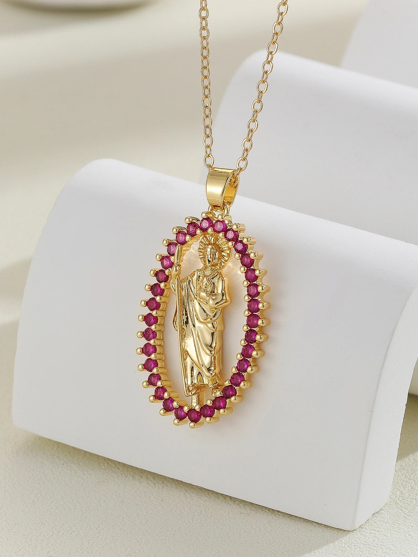 European and American personalized design with micro inlaid zircon Santa Maria series necklaces in colorful religious fashion